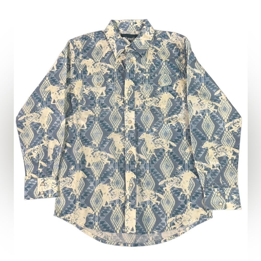 Wrangler AZTEC HORSES Long Sleeve Shirt Cowboy Button Down Pearl Snap Kiโฆ